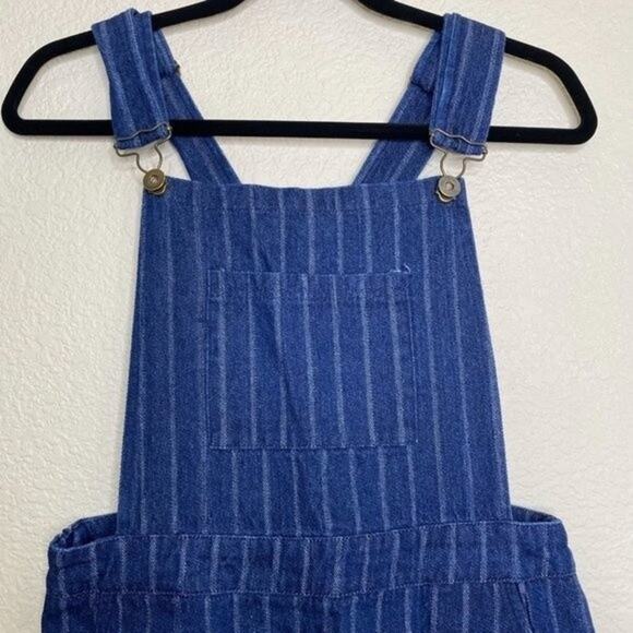 Umgee Railroad Stripe Denim Overall Dress Small - Picture 2 of 8
